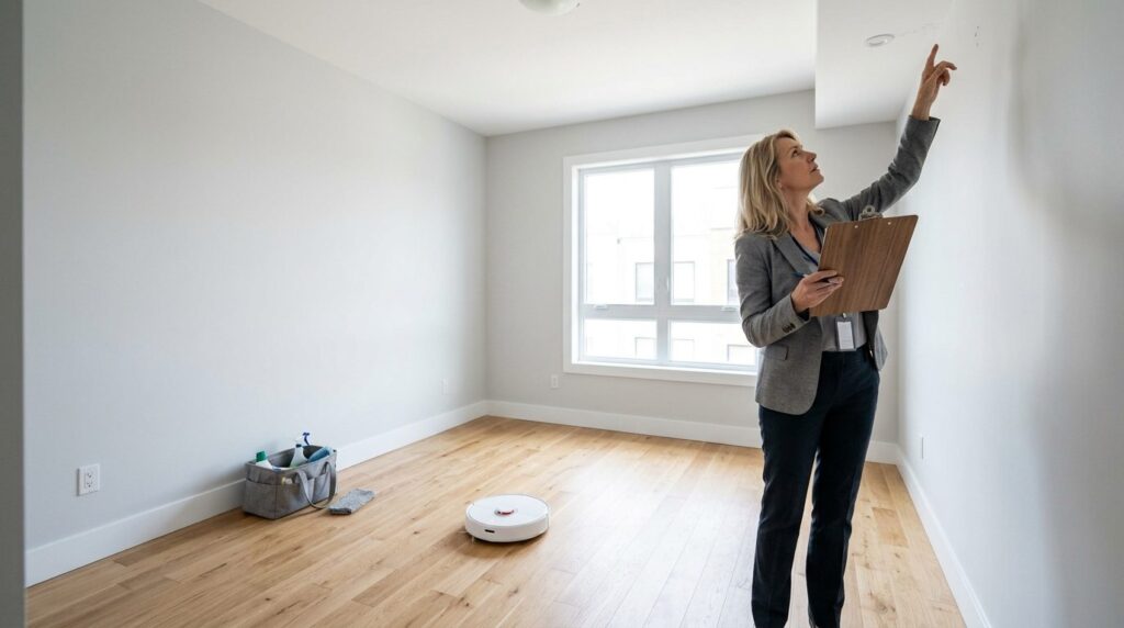 Professional real estate photography of empty bedroom with m