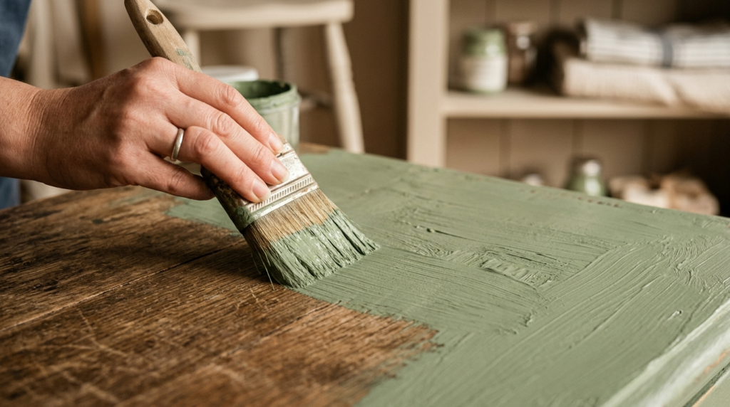 Close-up detail shot of sustainable lime-based paint applica