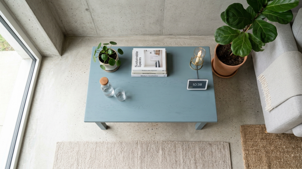 Modern home interior scene featuring a refurbished wooden si