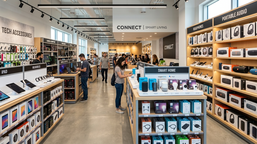Modern retail store interior showing organized shelves and d