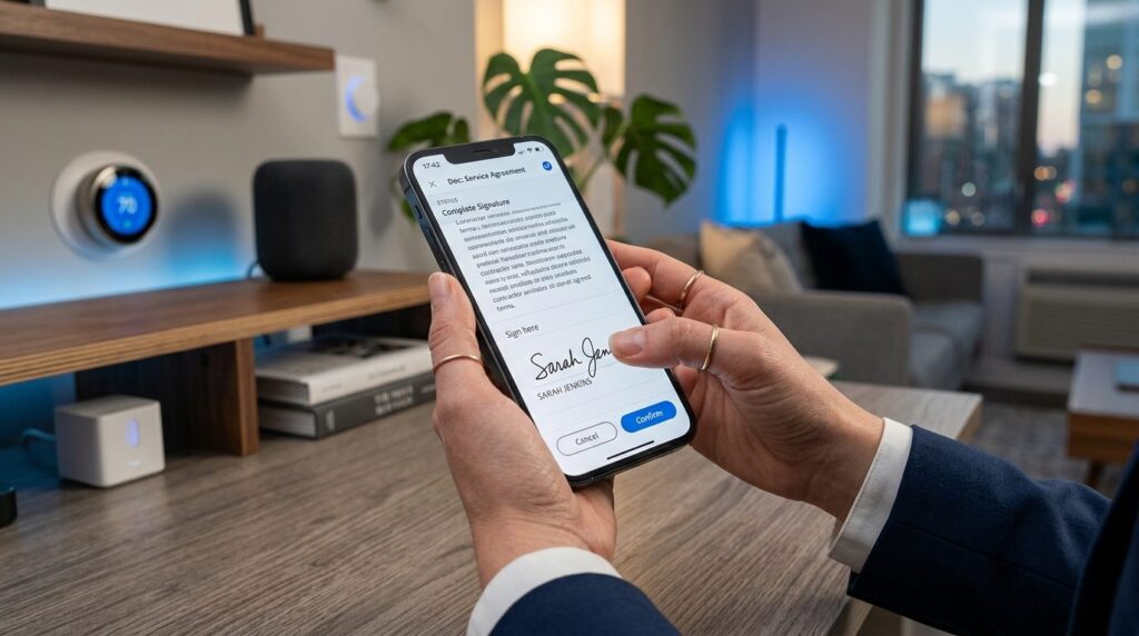 Close-up photorealistic image of hands holding smartphone di