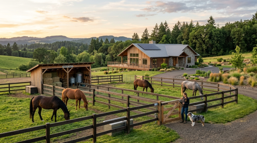Photorealistic landscape image of a rural residential proper