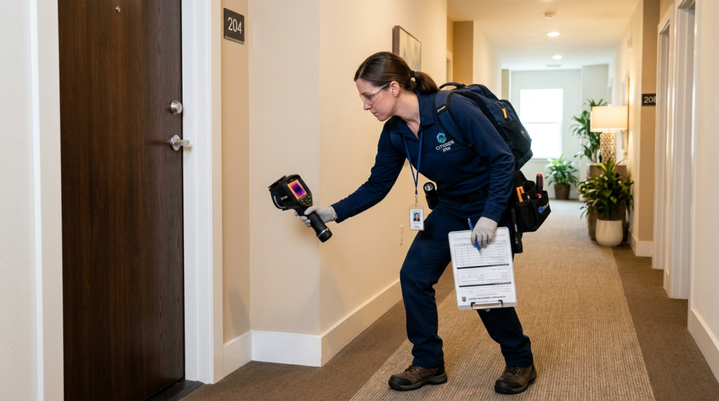 Professional stock photograph of a pest control technician c